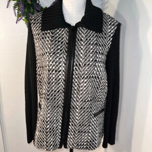 Conrad C collection, 12, vintage wool in herringbone pattern, zip front jacket